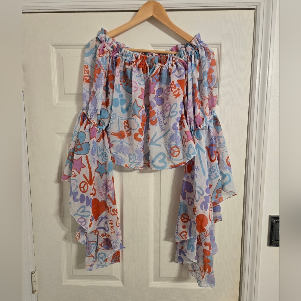 Truth Colorful love Print off the shoulder top size medium